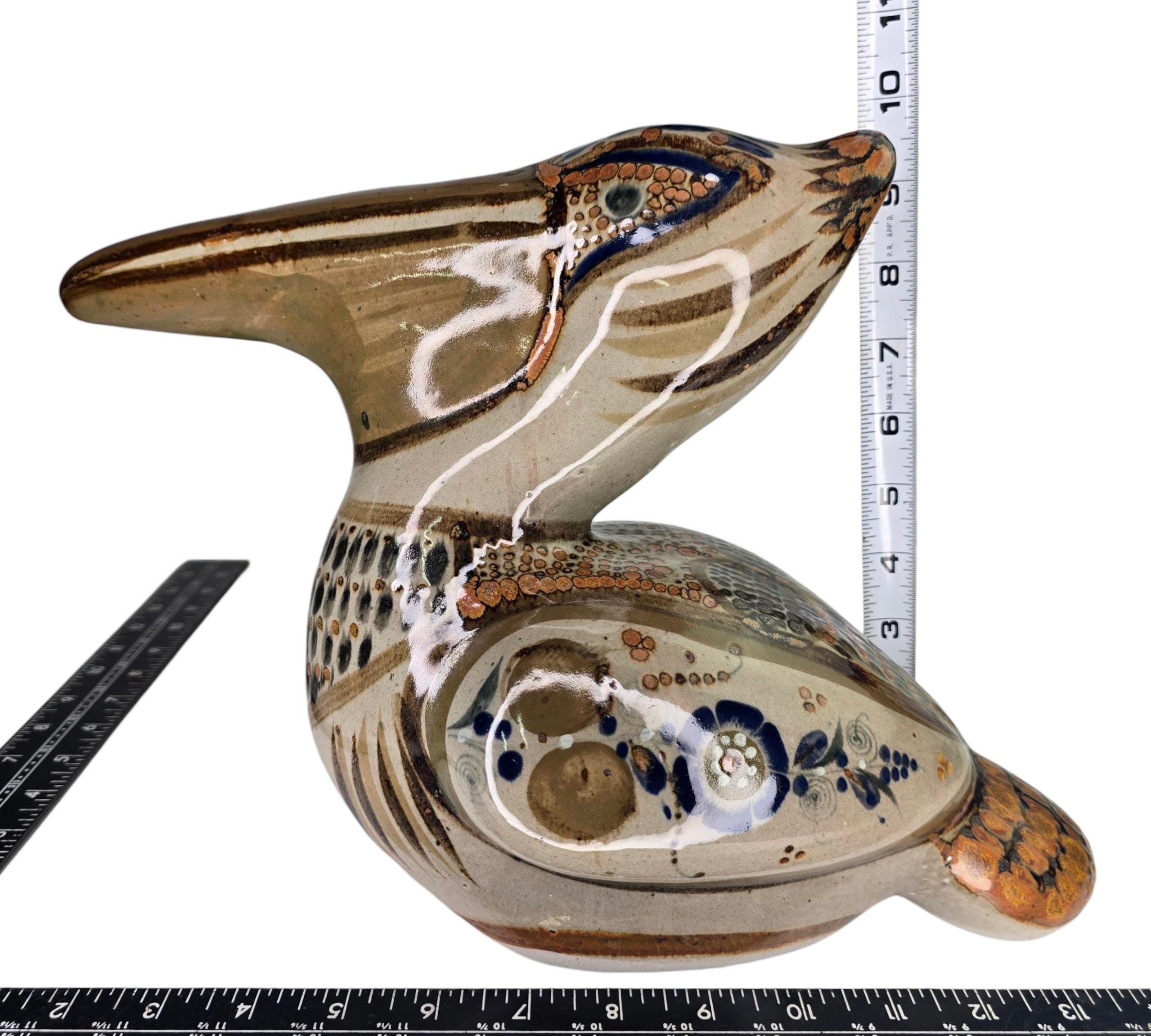 ヴィンテージ 大型 メキシコ トナラ 陶器 ペリカン 鳥像 ハンドメイド
