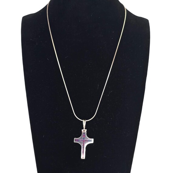 Collana con ciondolo a croce in argento sterling 925 con opale blu e catena a maglie larghe, in confezione regalo - Italia