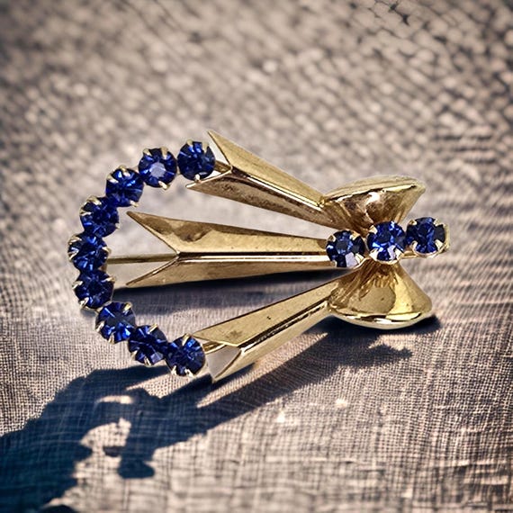 Broche Fantaisie Vintage Soleil Strass Bleu - Années 1990 - Occasion En Bon état