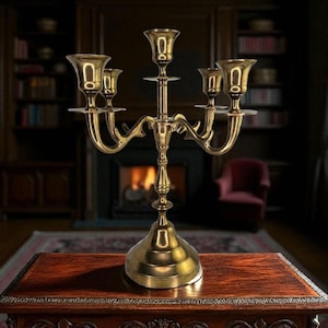 Vintage Solid Brass 5 Arm Candle Stick Holder Vintage Brass Candelabra MCM Hollywood Regency Decor Midcentury Brass Candlestick Holder