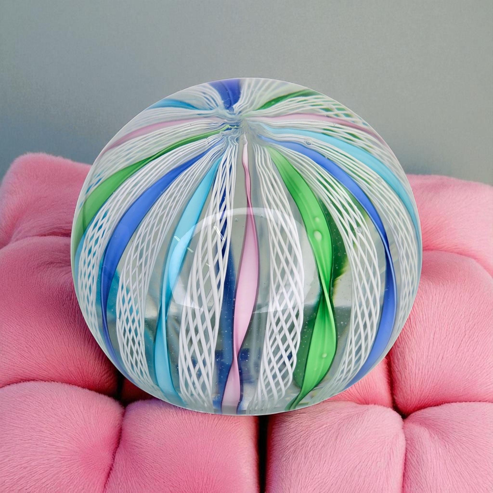 Murano Fratelli Toso Paperweight Latticino Zanfirico Art Glass