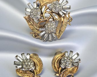Ensemble Broche + Clips D'oreilles Miniatures Florales - Début 1900 - Vintage