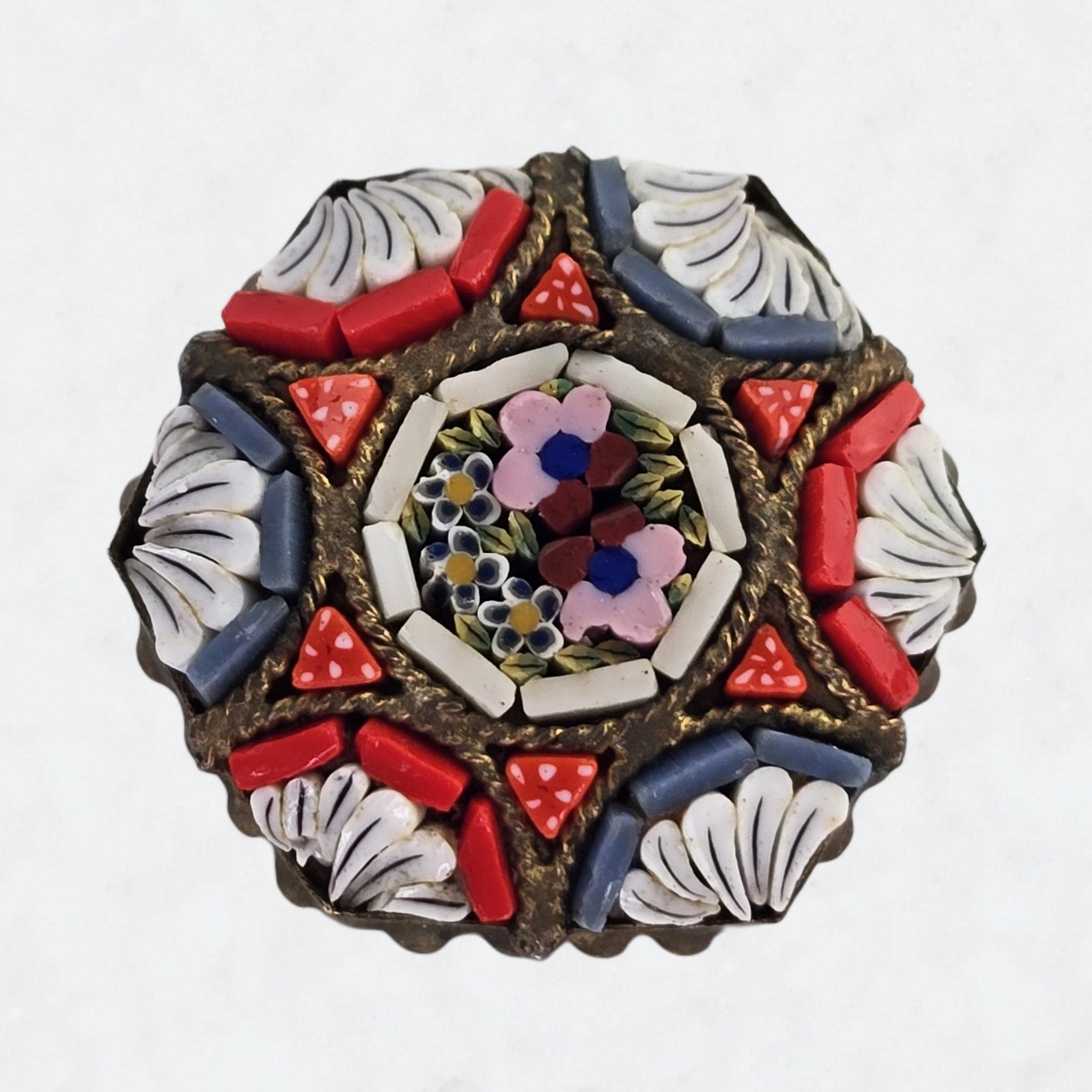 イタリア製 アンティーク マイクロモザイク ガラス工芸 時計フレーム