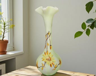アンティークウランガラス製アイスバケツ、希少なワセリンガラス製