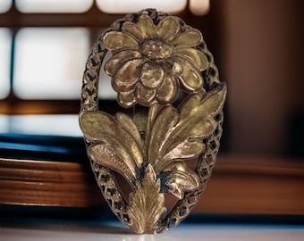 Vintage Art Nouveau Brass Flower Clip Vintage Floral Scarf Clip Vintage Flower Fur Clip Art Nouveau Floral Clip Brass Floral Vintage Clip