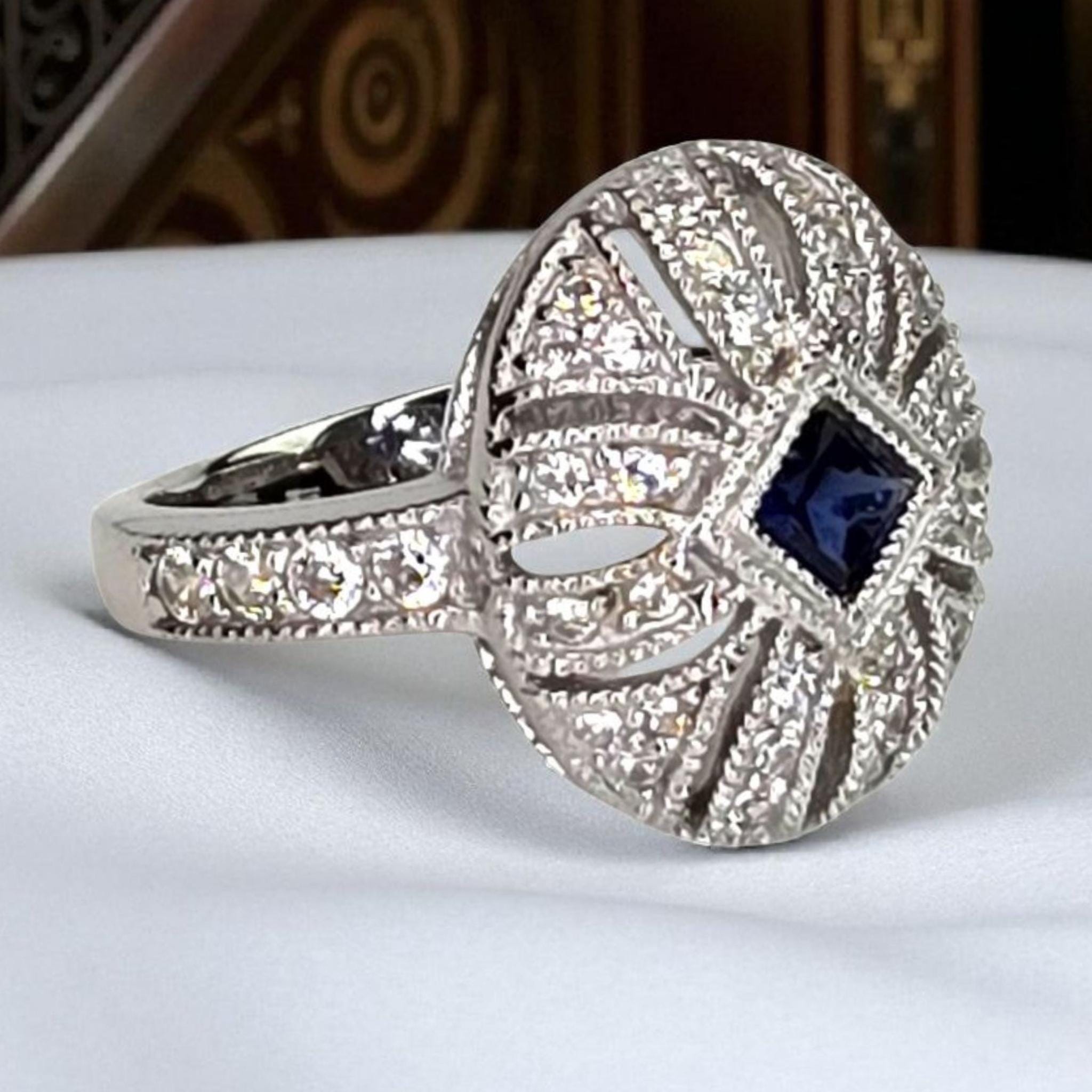 Vintage Joseph Esposito Sterling Silver Dark Blue Synthetic