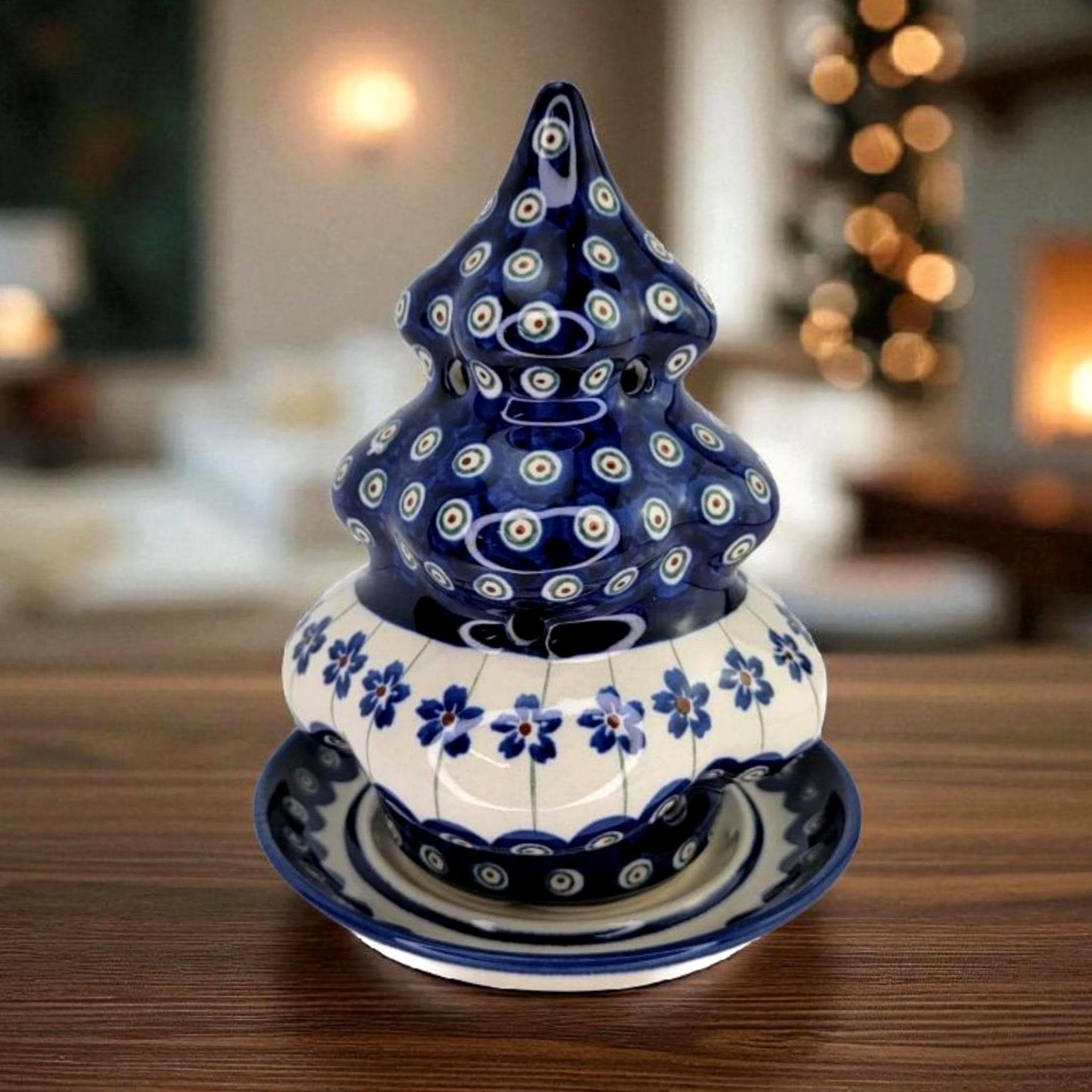 Boleslawiec陶器キャンドルランプ＃ボレスワヴェツ.ポーリッシュポタリー Vintage Boleslawiec Polish Pottery Christmas Tree Luminary Polish