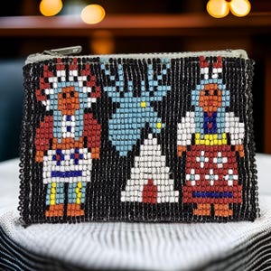 Monedero vintage de nativos americanos Monedero nativo con cuentas de semillas Monedero vintage con cuentas y forro de cuero Bolso vintage de moda de nativos americanos
