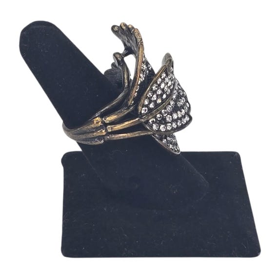 Vintage Large Rhinestone Leaf Statement Ring Bras… - image 4