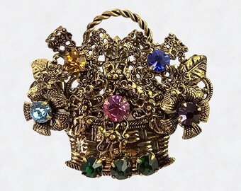 かなさん様希少！Czechoslovakiaヴィンテージブローチ9544 Vintage Flower Basket Brooch Vintage Czech Brooch Rhinestone