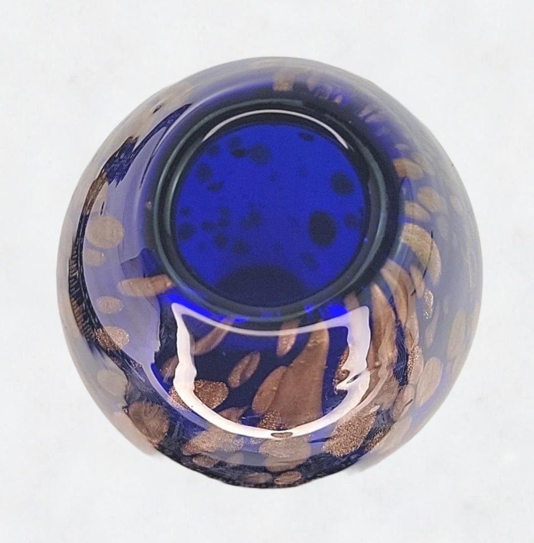 Vintage Murano Art Glass Vase Cobalt Blue With Gold Fleck Murano