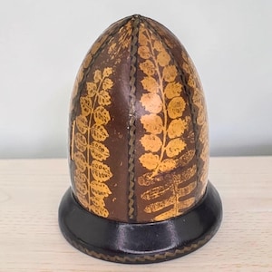 Antique Rare Victorian Era Mauchline Fernware Woodenware Thimble Holder with Tailor Thimble Unique Thimble Box Sewing Decor Seamstress Gift