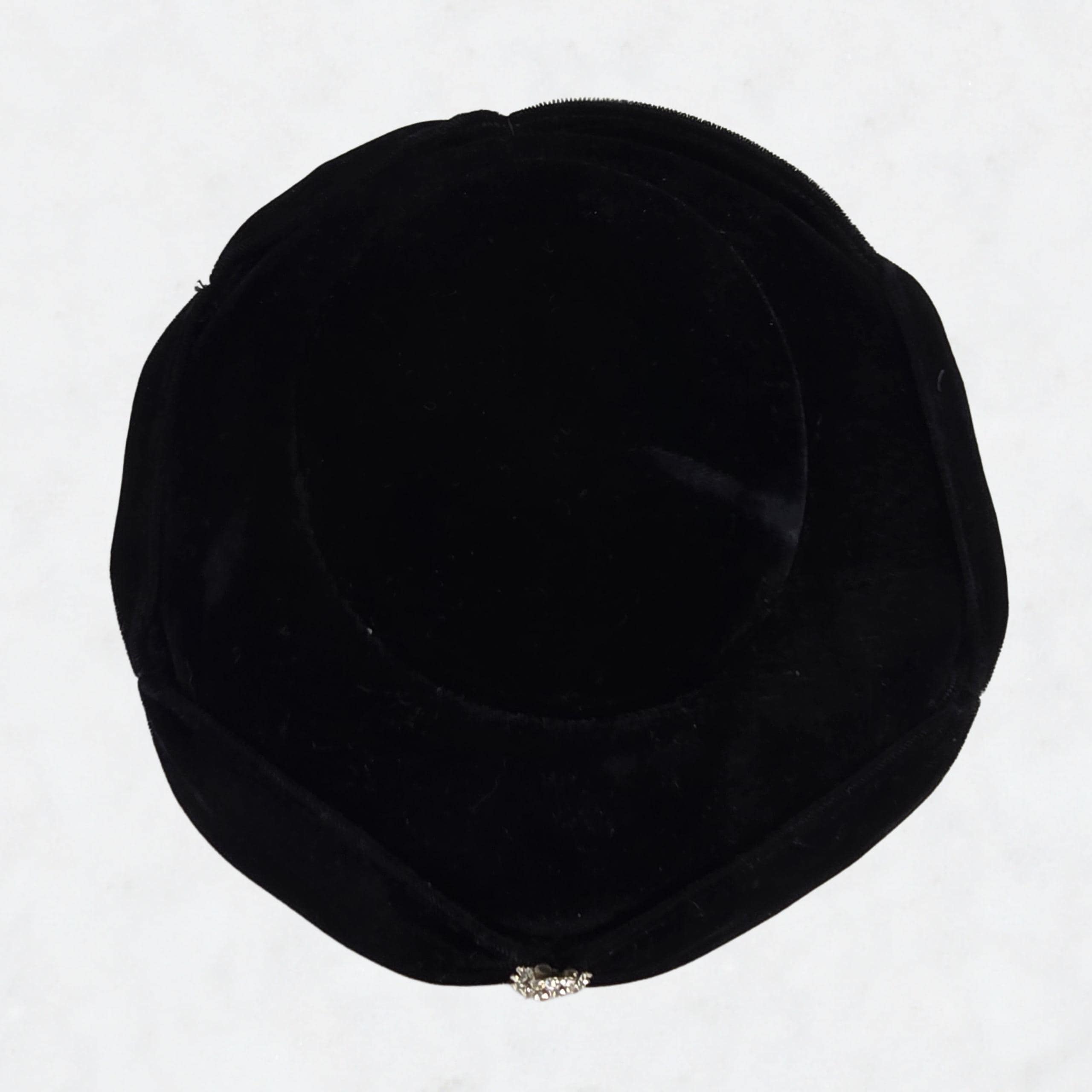 Vintage Large Black Velvet Hat Unique Black Beret Rhinestone 