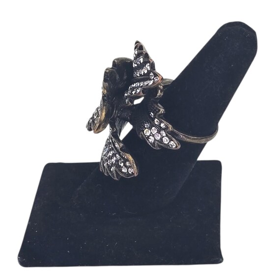 Vintage Large Rhinestone Leaf Statement Ring Bras… - image 3