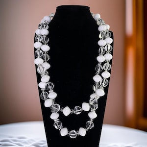Vintage Trifari White and Clear Beaded Necklace with Tag Trifari Signed Necklace Designer NOS Vintage Necklace White Beaded Trifari Necklace