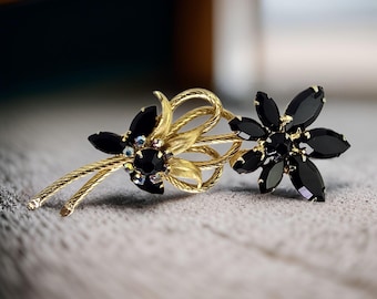 Vintage Juliana Black Flower Brooch Juliana Venus Flame Twisted