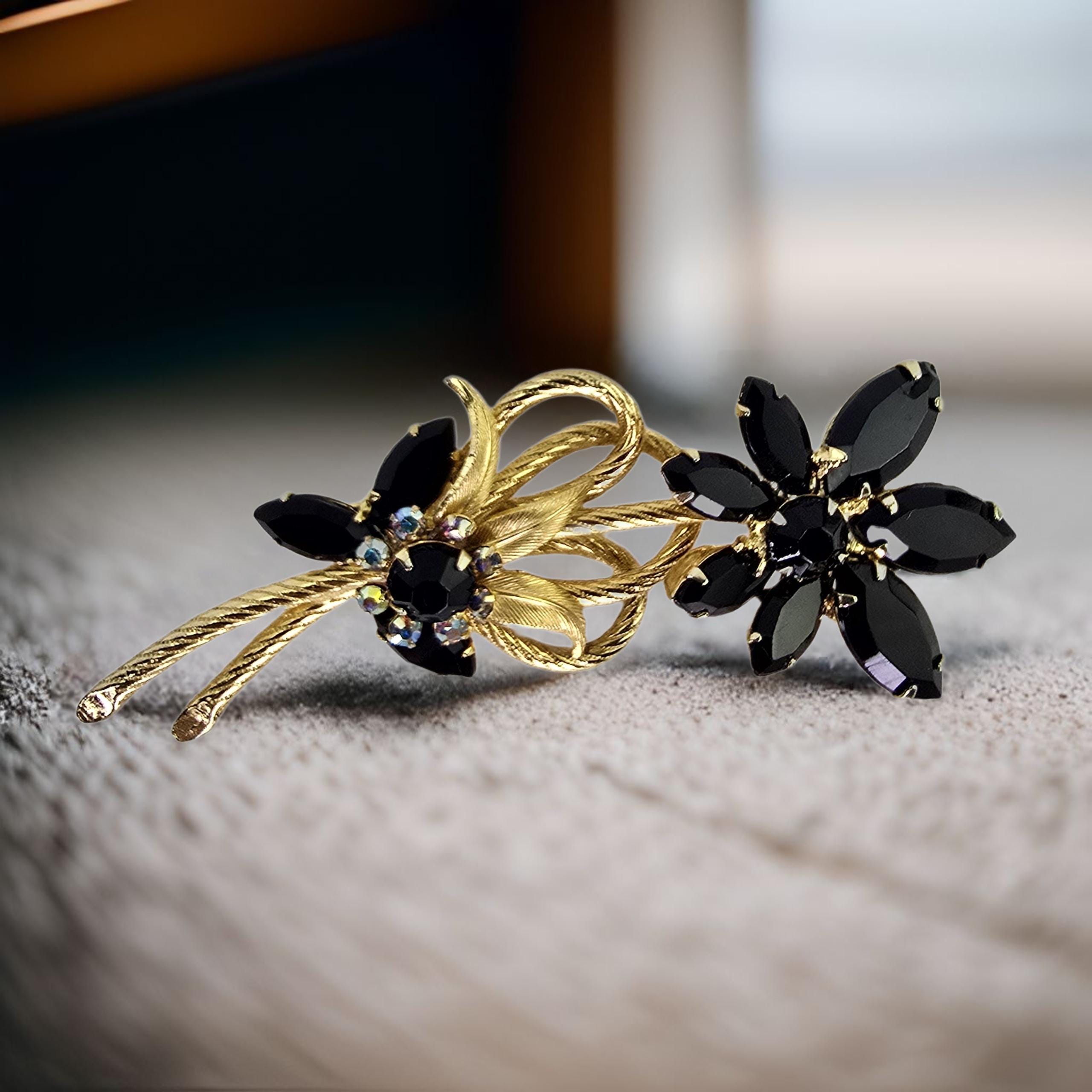 Vintage Juliana Black Flower Brooch Juliana Venus Flame Twisted