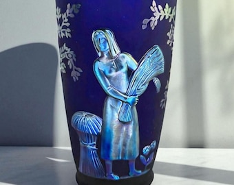 ヴィンテージ フェントン ブルー ファブレネ シーズンズ 花瓶 1998年