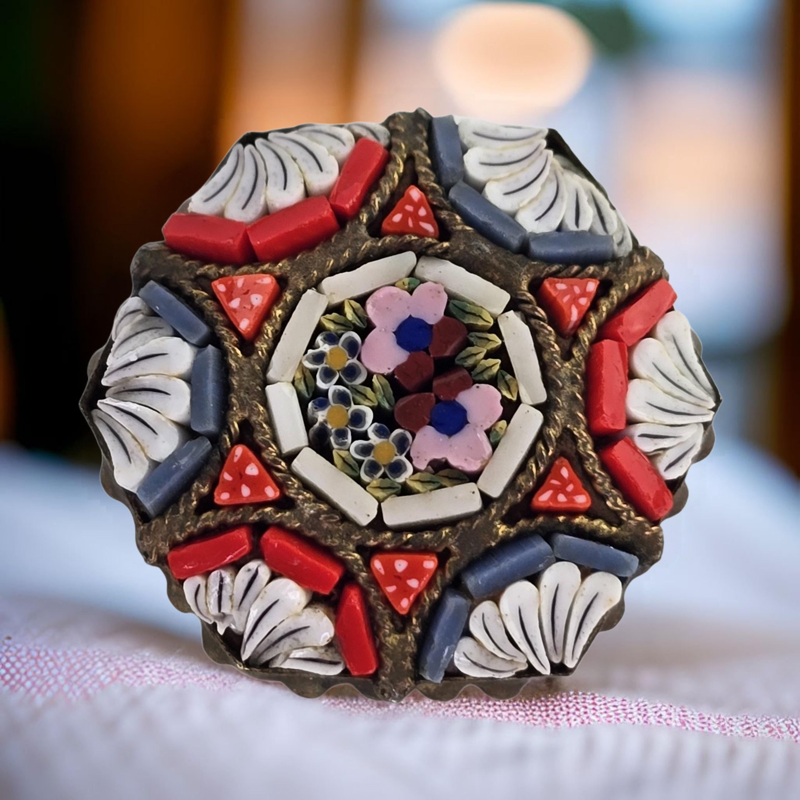 イタリアン マイクロモザイク ブローチ 希少アンティーク ヴィンテージ