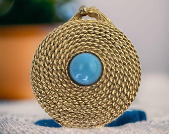 Vintage Estee Lauder Compact Gold Tone Vintage Perfume Compact Pusty Estee Lauder Perfume Holder Gold & Blue Stone Mały Vintage Trinket Box