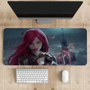 Redhead Fantasy Warrior Girl With Sword, Desk Accessories Men, League of Legends, Desk Mat Gaming, Xxl Mousepad Desk, Gamer Gift Ideas.
