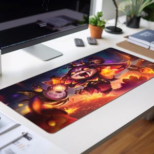 Yuumi , Veigar Carnival Theme Fan Art Mousepad Gift for Friend, LOL Universe Festive Theme Fiesta Skin League of Legends Gaming Desk Mat