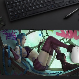 LOL Jinx Gaming Mousepad XXL, Sexy Jinx Champion Custom Mouse Pad, League of Legend Desk Mat Large Size, Big Mouse Pad, LOL Fan Art