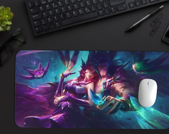 47 Zoll großes Mauspad, Die Rebellin Xayah und Der Verführer Rakan, League of Legend, Champion Xayah Rakan Starguardian Splash LOL Schreibtischmatte 120 cm