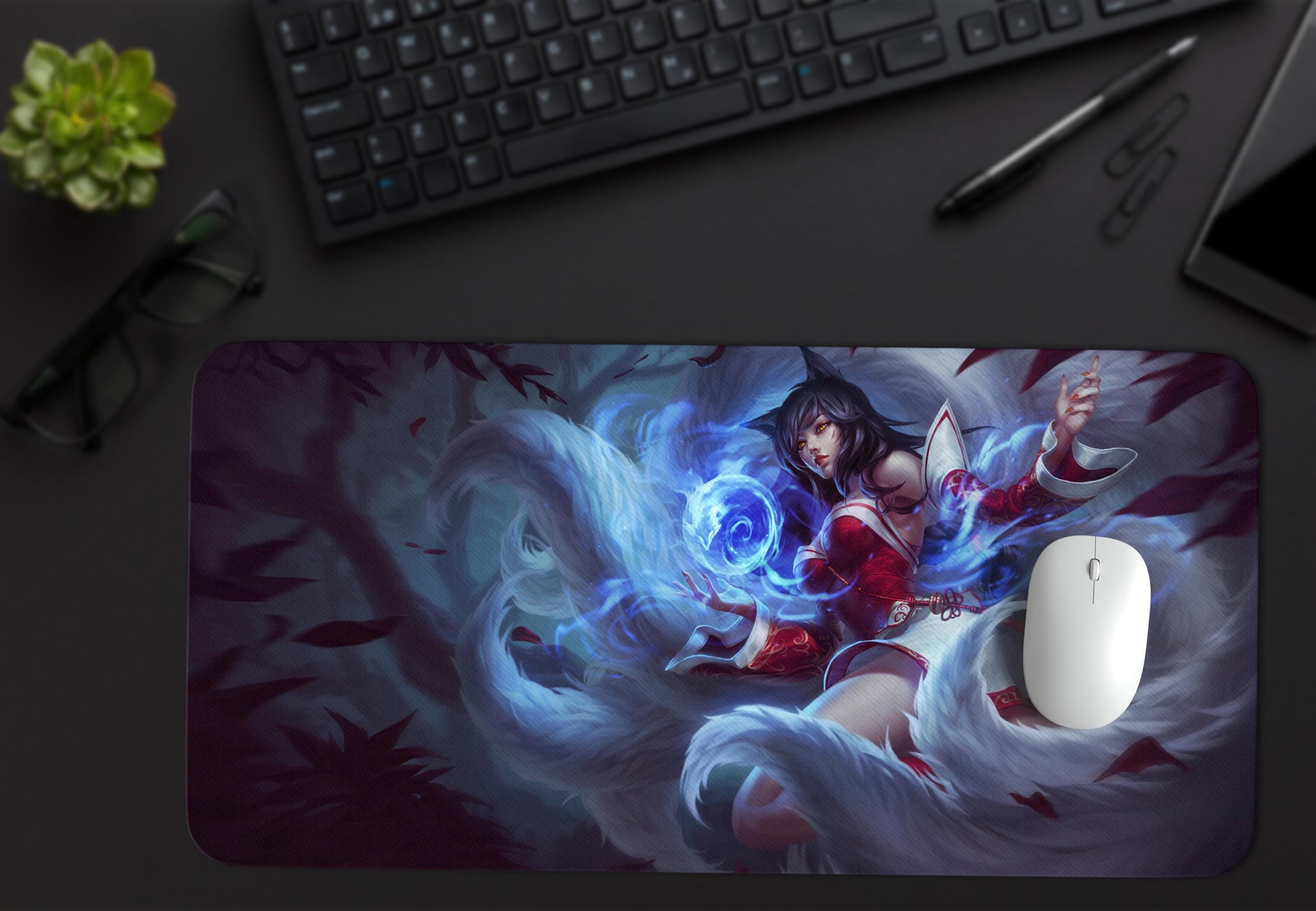 LOL Champion Ahri Elderwood Splash Gaming Mauspad, großes Schreibtischset Geschenk für League of Legend Fans, Computerzubehör, Schreibtischzubehör