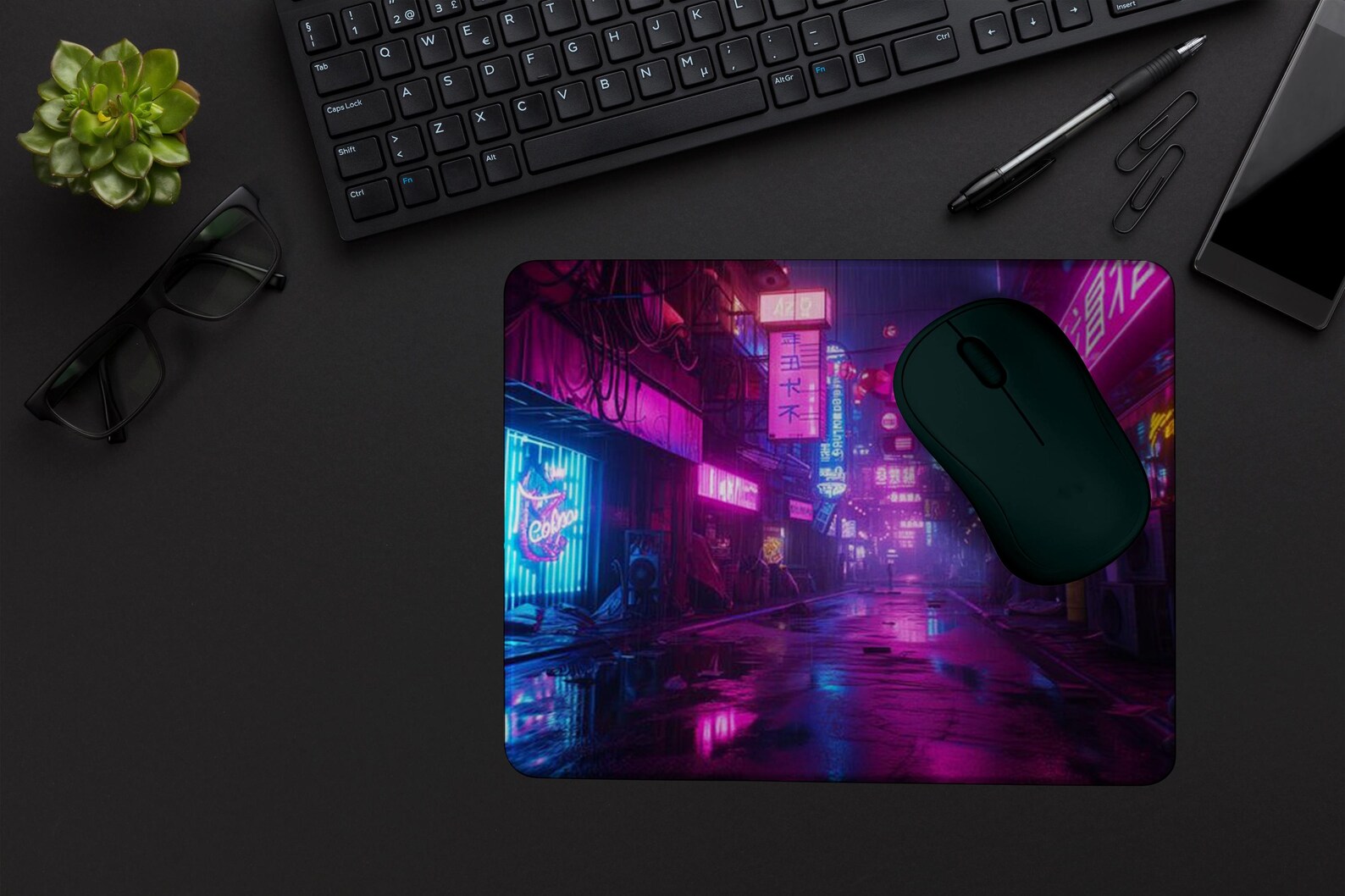 Cyber City Large Gaming Desk Mat, RGB Desk Setup, Neon Colors Desk Mat ...