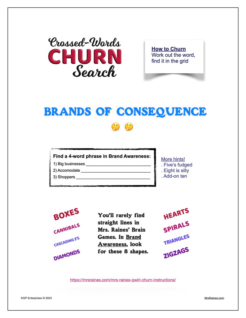 CHURN Crossword Puzzle With Word Search Brands Of Etsy