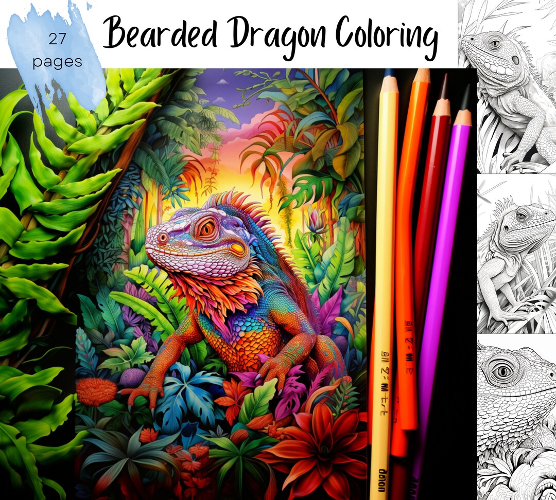 Adult Coloring Book Bearded Dragon Coloring Book Instant Download