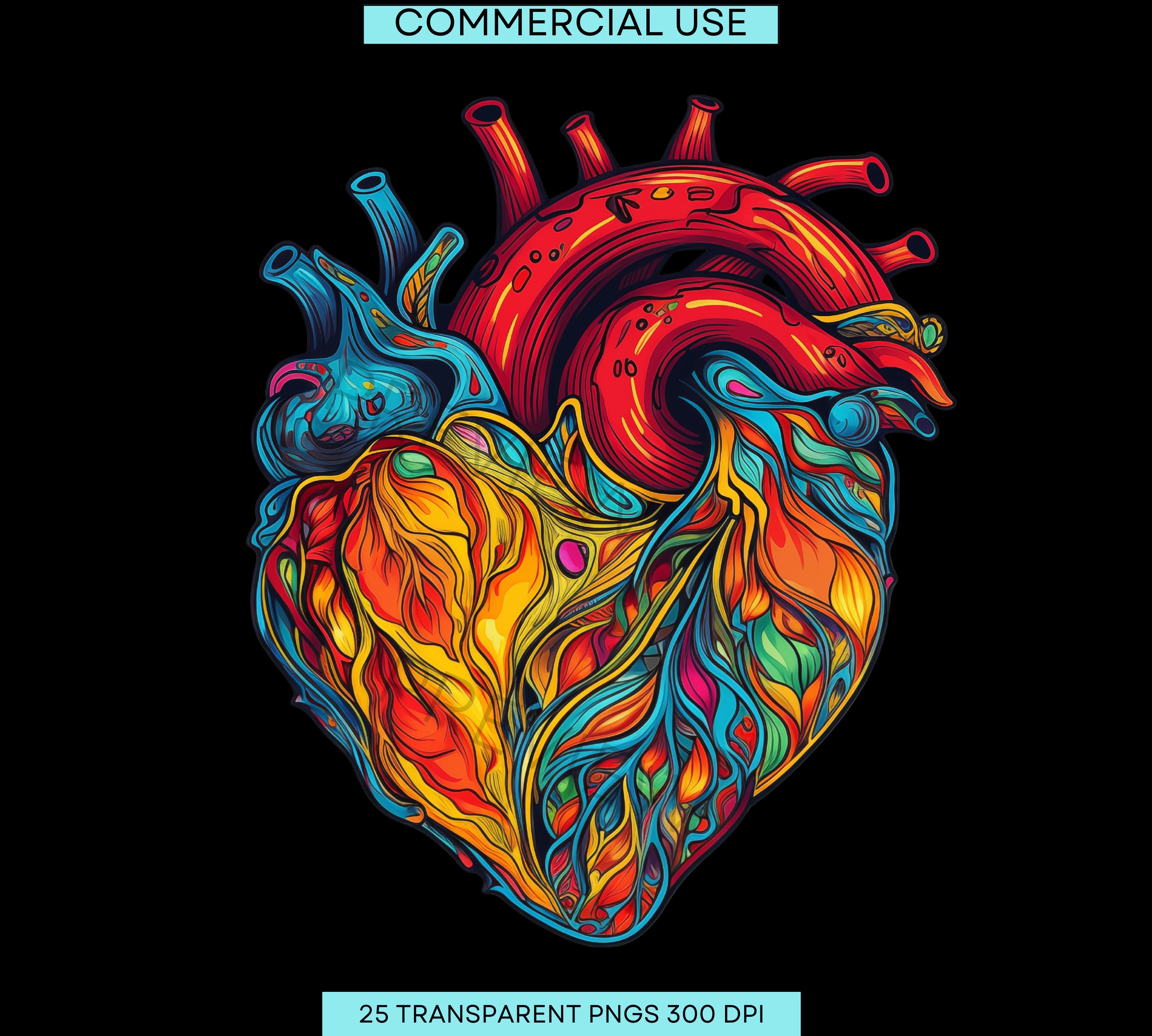 Groovy Human Heart | Anatomy Clipart | Heart Clipart | Medical Graphics ...