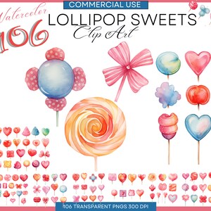 Lollipop Clipart | Watercolor Clip art | Valentine&#39;s Candy | Candy Png Clipart | Candy Graphics | Sweet Sugar Clipart, Commercial Use