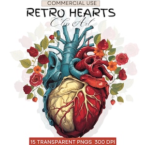 Floral Anatomical Heart | Medical Clip Art | Anatomical Heart PNG | Retro Color Clipart | Botanical Heart | Heart Anatomy  | Commercial Use