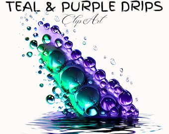 Petrol und lila Wassertropfen PNG Clipart (digitaler Download)
