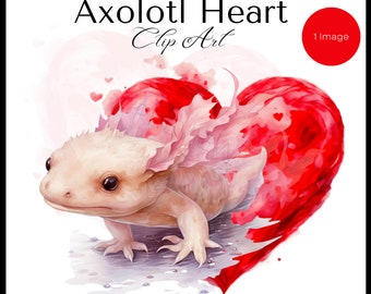 Clipart de corazón de ajolote / Animal de San Valentín PNG (uso comercial)