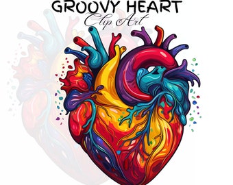Groovy menselijk hart | Anatomie clipart | Hartclipart | Medische afbeeldingen | Anatomisch hart | Valentijnskunst | Medische png-svg | Commercieel gebruik