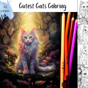 Adult Coloring Book | Cutest Cats Coloring Pages | Instant Download | Stress Relieving Craft | Printable Grayscale | Gifts For Cat Lovers