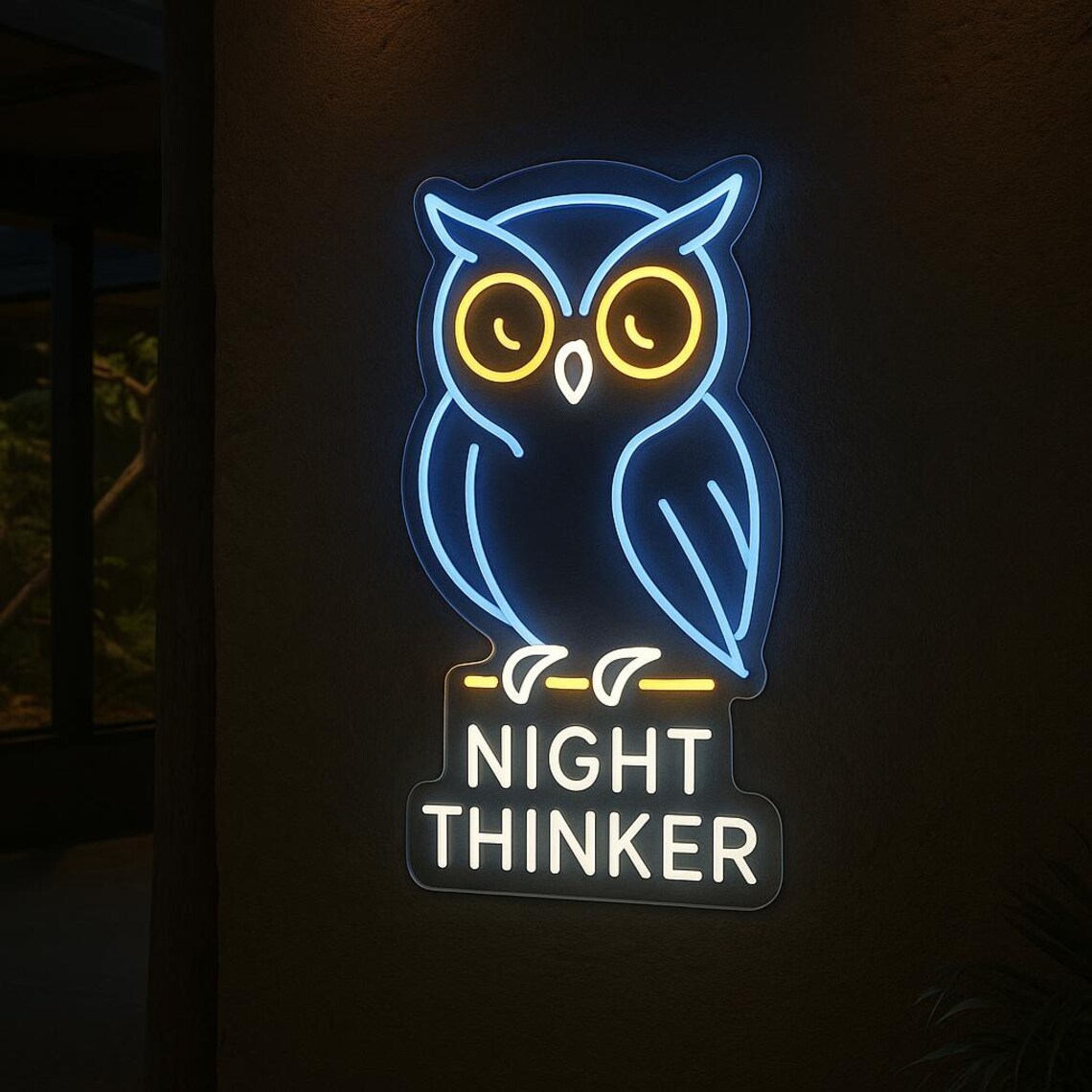 Thinker Sign Owl Neon Sign – “night Thinker” Neon Light for Bedroom, Study or Office ...