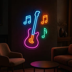 Rock &#39;n&#39; Roll Neon Sign – Electric Guitar LED Wall Light for Music Room, Bar, or Man Cave – Retro Rock Music Decor Gift