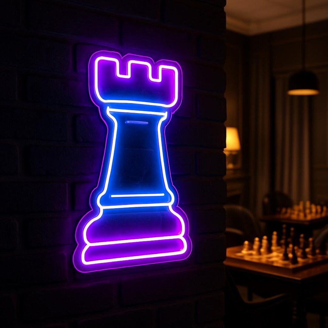 Rook Chess Neon Sign – Castle Shaped Neon Light for Chess Lovers, Gamer ...