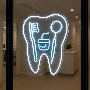 Tooth Neon Sign for Dentist Office – LED Light Wall Decor for Dental Clinic, Orthodontist or Hygienist – Bright Tooth-Shaped Neon