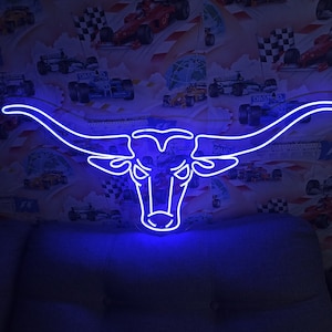 Bull neon sign, western neon sign, cowboy bull neon sign, rodeo bull neon sign, longhorn bull neon sign, western themed neon sign