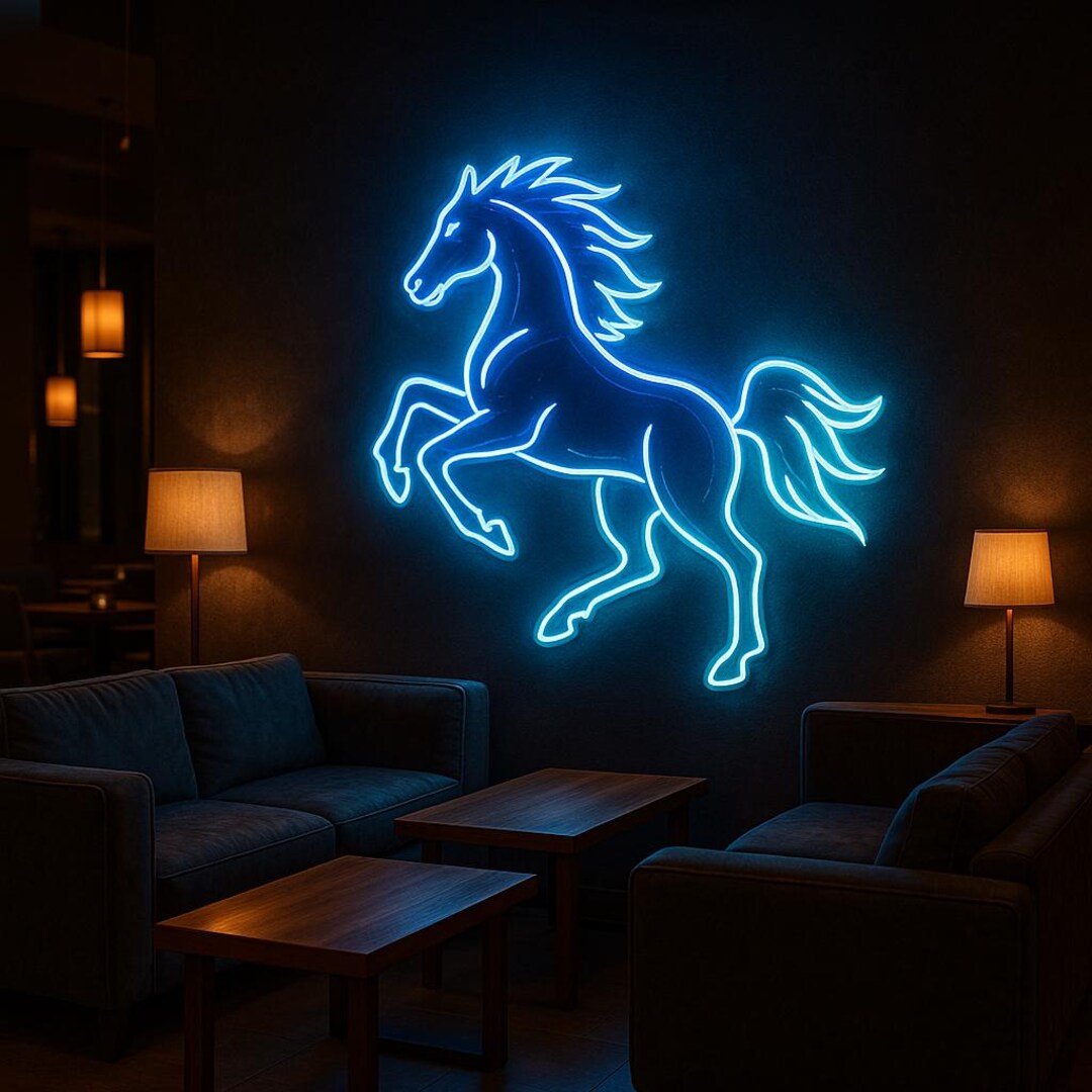 Blue Neon Ranch Wild Horse Neon Sign – Mustang Stallion Neon Light for Western Bar ...