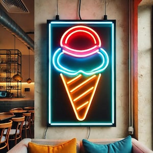 Eistüte mit Ballons Neonschild, Eis Neonschild, Eistüte Neonschild, Neon Dessertschild, Eis Neonlicht