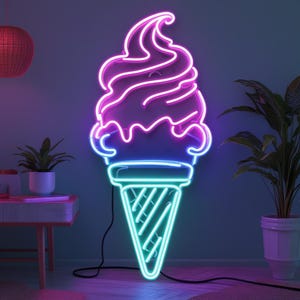 Neon-Eistüte mit Luftballons, Eiscreme-Neonschild, Eistüte-Neonschild, Neon-Dessertschild, Eiscreme-Neonlicht