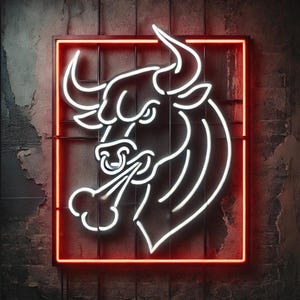 Bull neon sign, western neon sign, cowboy bull neon sign, rodeo bull neon sign, longhorn bull neon sign, western themed neon sign