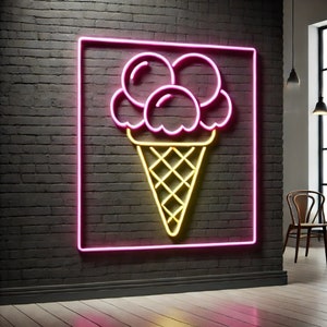 Eistüte mit Ballons Neonschild, Eis Neonschild, Eistüte Neonschild, Neon Dessertschild, Eis Neonlicht