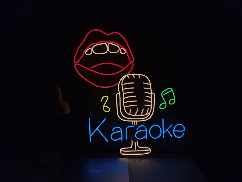 Karaoke Neon Sign, Karaoke Bar Neon Sign, Microphone Neon Sign, Music